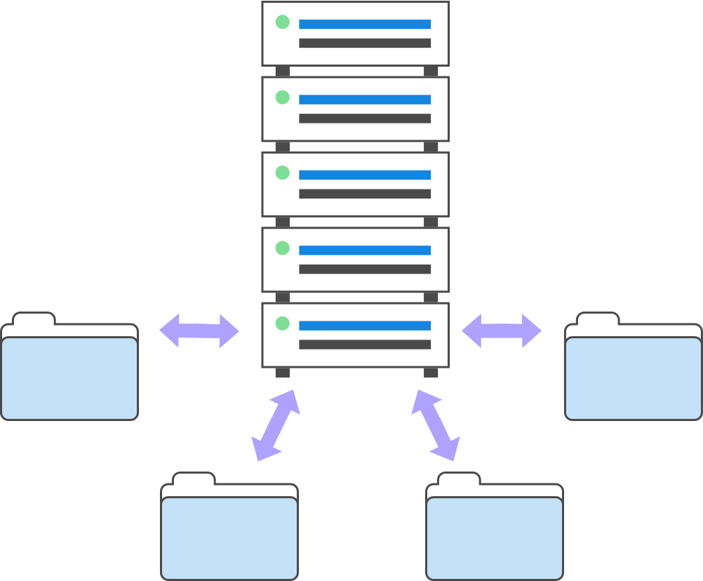 Illustration, Daten werden aus Ordnern in ein zentrales Archivsystem migriert